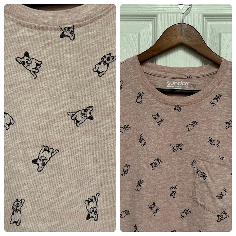 Pink frenchie French bulldog pattern T-shirt shirt M medium by Sunday workwear